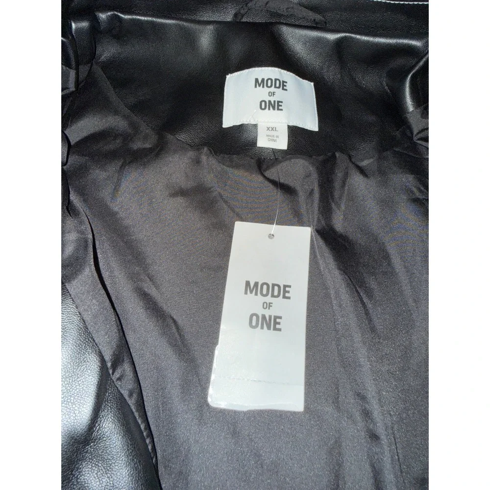 NWT Mode of One Men's XXL Black Faux Leather Trucker Jacket Snap Front Coat